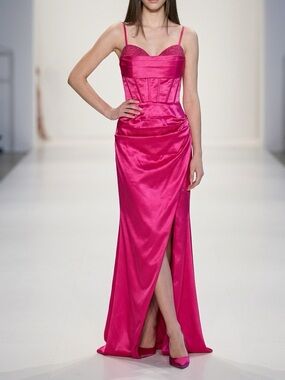 Satin Evening Gown with Sequin Bodice